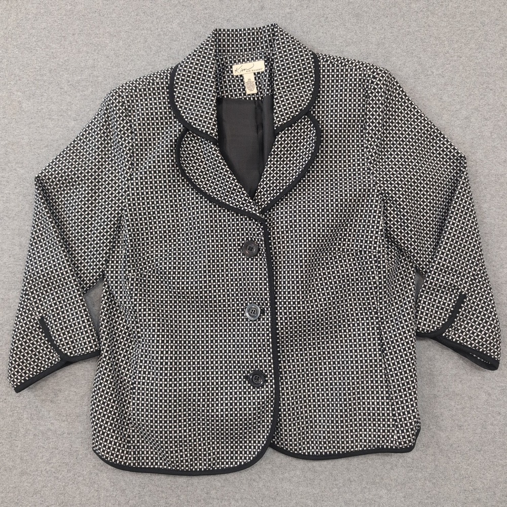 Kim‎ Rogers Women's Black and White Patterned Blazer Jacket Size 14